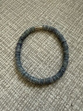 Blue Disk Bead Choker Bracelet with Silver Clasp